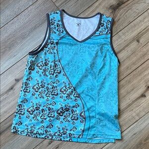 Shebeest Light Aqua Leopard-Print cycling Tank with zippered back pocket